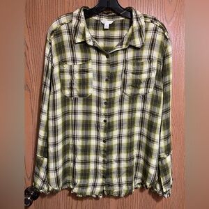 Cato Green and Cream Plaid Shirt